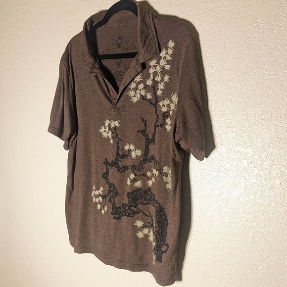 Bositano Botanical Polo with Unique Stylized Tree Motif in Neutral Tones - Picture 2 of 7